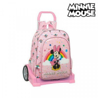 School Rucksack with Wheels Evolution Minnie Mouse Rainbow Pink