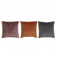 Cushion DKD Home Decor Grey Orange Polyester Velvet Lilac Rhombus (45 x 10 x 45 cm) (3 pcs)