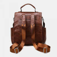 Women PU Leather Large Capacity Multi-pocket Retro Messenger Backpack Crossbody Bag Shoulder Bag