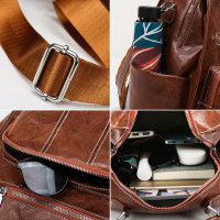 Women PU Leather Large Capacity Multi-pocket Retro Messenger Backpack Crossbody Bag Shoulder Bag
