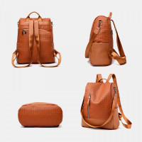 Women PU Soft Leather Diamond Lattice Pattern Backpack Large Capacity Multi-pocket Shoulder Bag