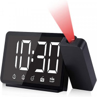 Multi-function 360° Projection Alarm Clock 4 Brightness Adjustment Dual Alarms LCD Display Digital Clock