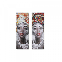 Painting DKD Home Decor Pinewood Canvas African Woman (2 pcs) (40 x 2.8 x 120 cm)