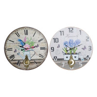 Wall Clock DKD Home Decor Flowers Metal MDF Wood (2 pcs) (58 x 2 x 58 cm)