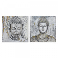 Painting DKD Home Decor Pinewood Canvas Buddha (2 pcs) (100 x 2.8 x 100 cm)