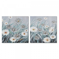Painting DKD Home Decor Pinewood Flowers Canvas (2 pcs) (60 x 2.5 x 60 cm)