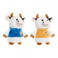 Fluffy toy DKD Home Decor Yellow Blue White Polyester Cow (2 pcs) (20 x 15 x 25 cm)