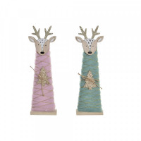 Decorative Figure DKD Home Decor Christmas Polyester Wood Reindeer (8.5 x 4.5 x 28.5 cm) (2 pcs)