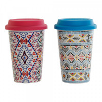 Mug DKD Home Decor Multicolour Ethnic Silicone Porcelain (400 ml) (2 pcs)