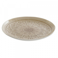 Flat plate DKD Home Decor Cream Stoneware Mandala (27 x 27 x 3 cm)