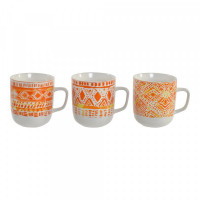 Mug DKD Home Decor Orange Porcelain (380 ml) (3 pcs)
