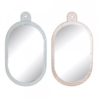 Wall mirror DKD Home Decor White Pink Metal Crystal (2 pcs) (22 x 1.5 x 40 cm)