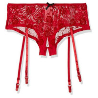 Red Rose Open Crotch Boyshort Panty L Baci Lingerie BW3122-REDL