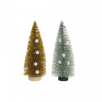 Christmas Tree DKD Home Decor Polyester Wood Pompoms (2 pcs) (7 x 7 x 17 cm)